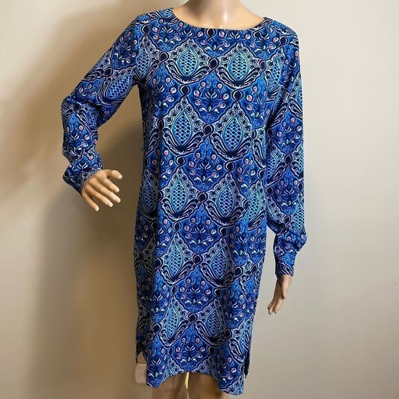 LOFT electric sapphire long sleeve baroque shift dress size XS - Picture 2 of 11